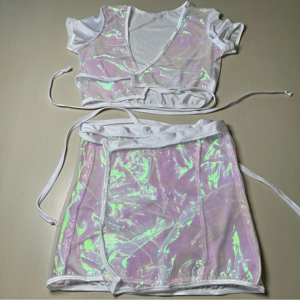 Iridescent Two-Piece Set Skirt Wrap Top Designer Size S fairy costume Halloween - Picture 4 of 13